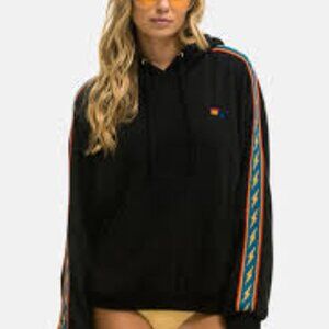 Aviator Nation Bolt Stripe Relaxed Pullover Hoodie Black, small